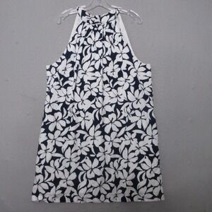 J Crew Factory Dress Plus 14 Navy Blue‎ Floral Shift Tie Neck Comfort Sleeveless